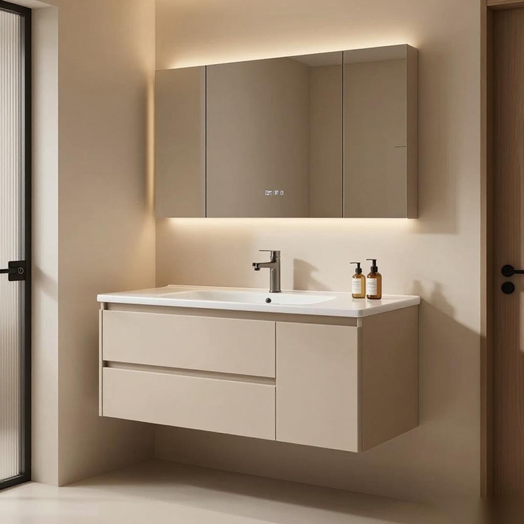 安华卫浴昊铂系列浴室柜，极简美学，智慧储物